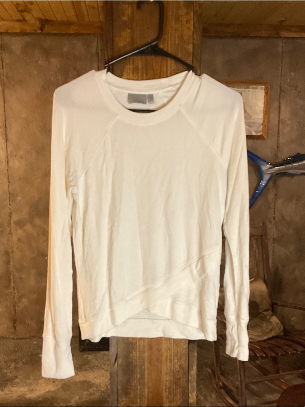 Athleta Cream Long Sleeve Crewneck Top